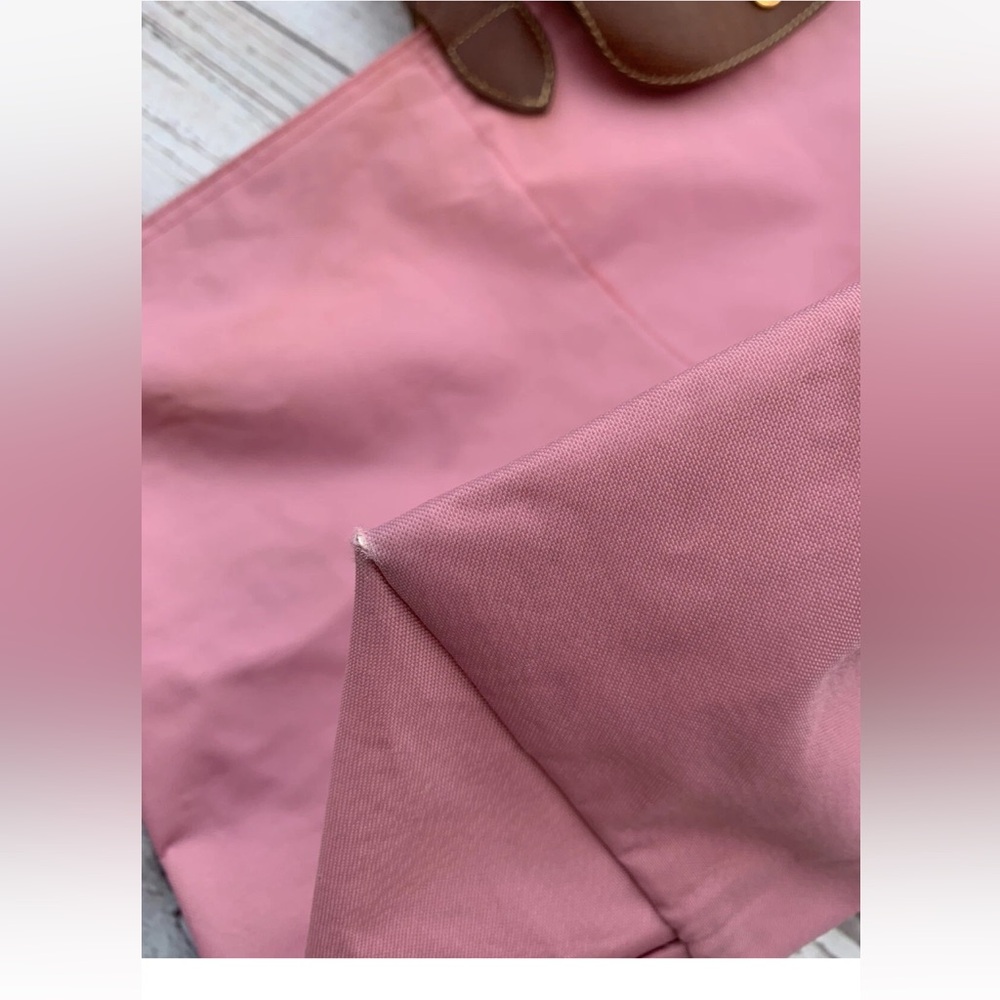 Longchamp Pink Nylon Tote with Brown Leather Handles - Picture 8 of 12